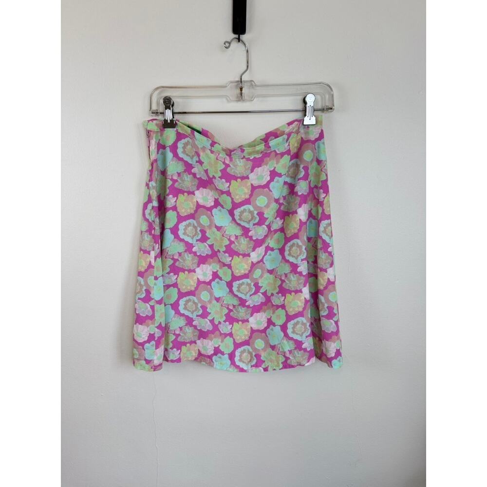 Vtg 90s Y2K Benetton Italy M L 46 Thin Flowy Pink Viscose Floral Slip Skirt